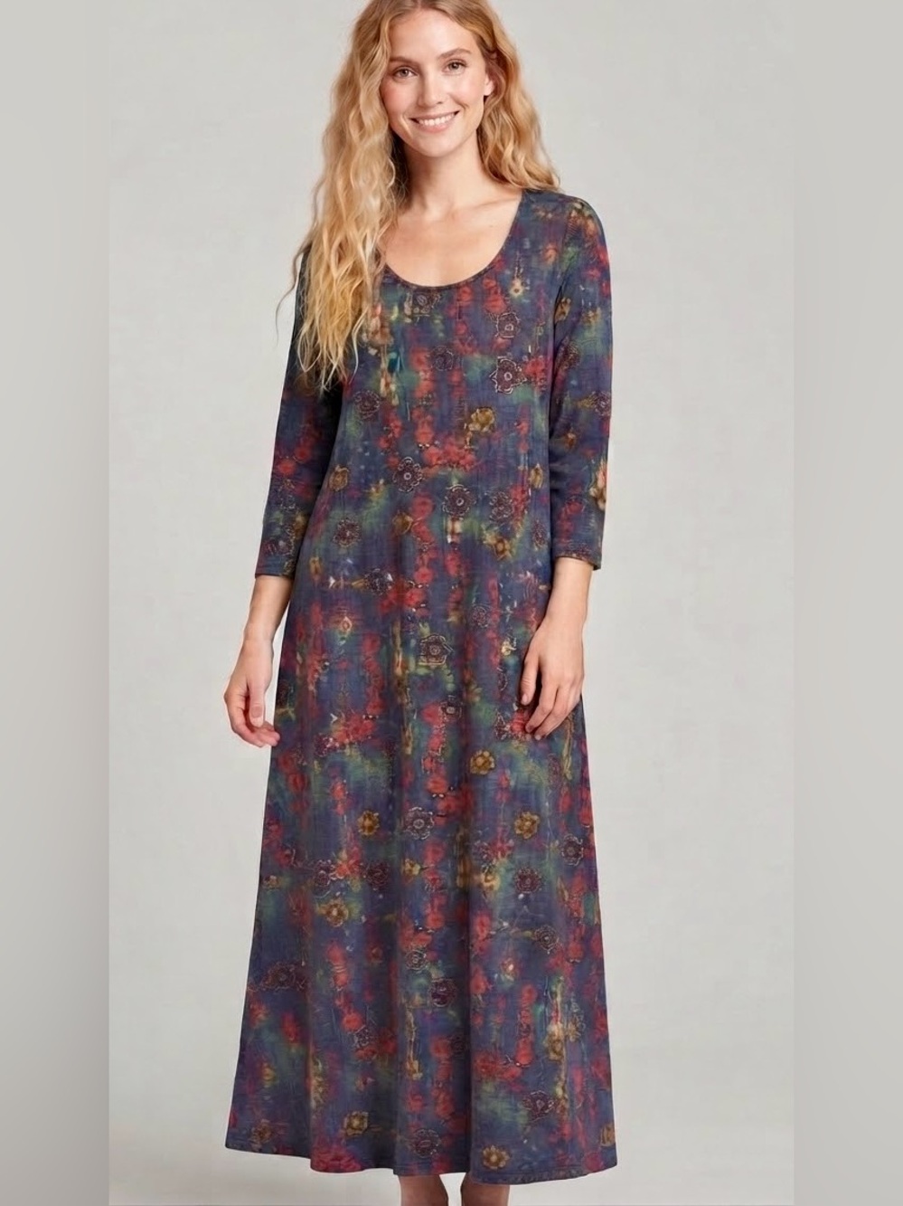 Natural Life Womens Floral botanical floral Scoop Neck Maxi Dress in Multicolors